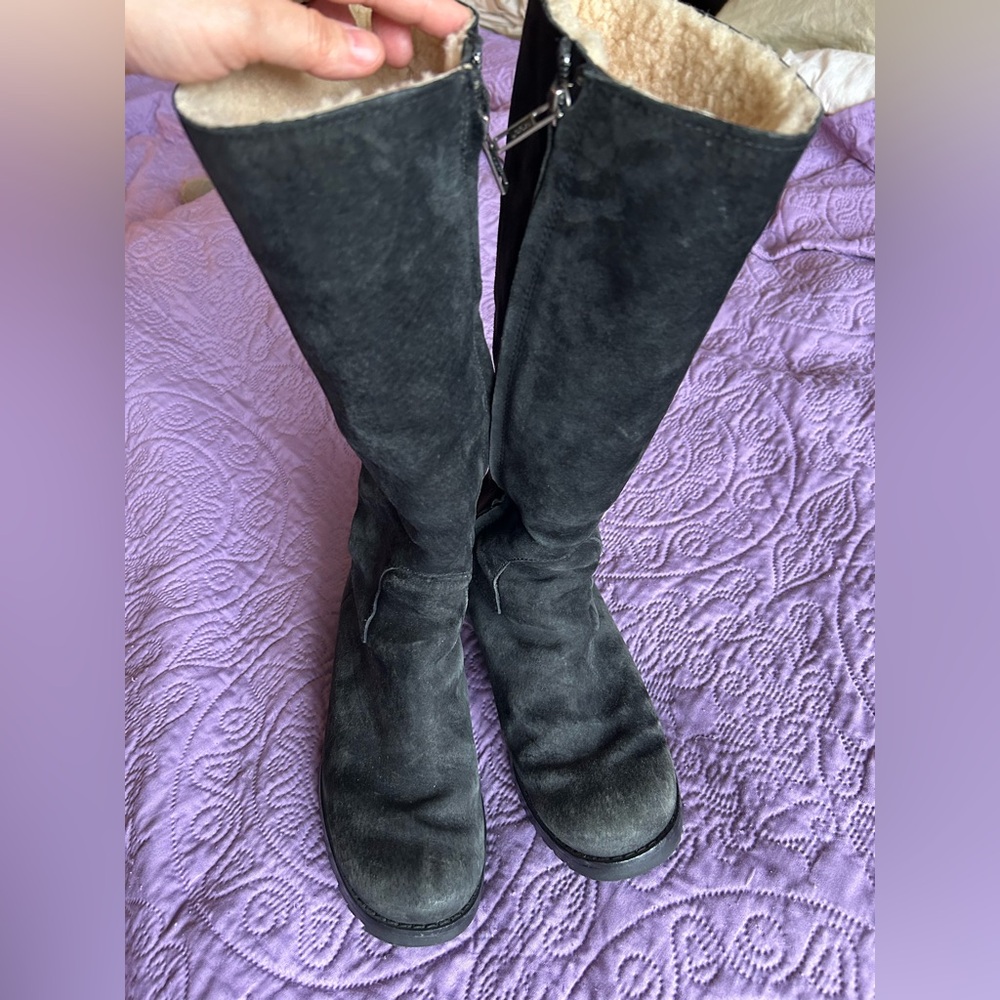 UGG Black Suede high Knee Boots with Shearling Lining